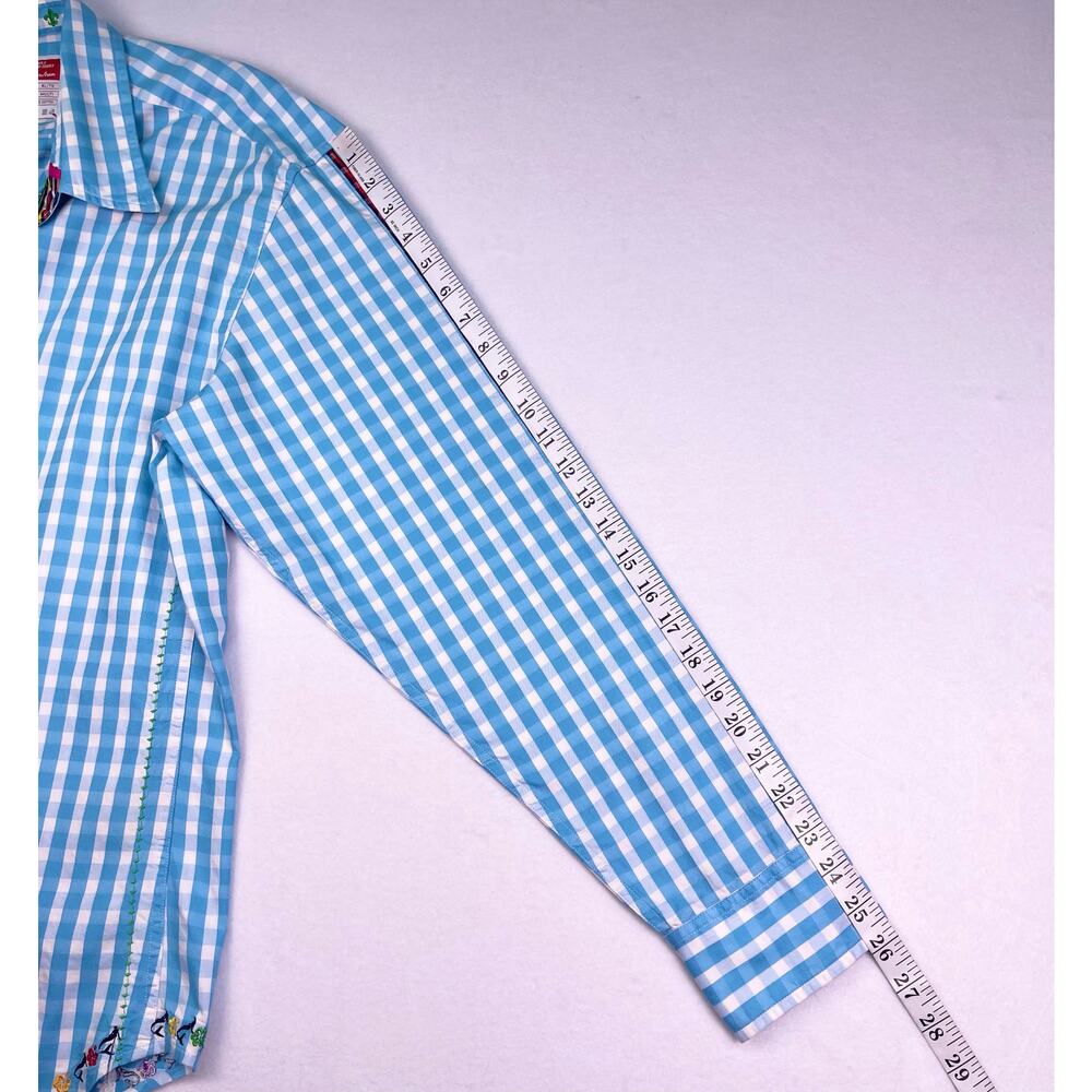 Robert Graham Blue White Gingham Check Long Sleeve Button Up Dress Shirt Size XL - Picture 9 of 11